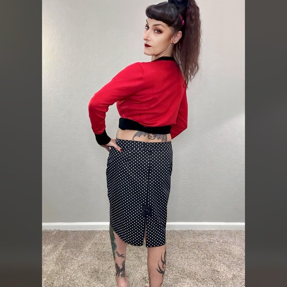 Black White Polka Dot Sourpuss Pencil Skirt XL - Picture 7 of 10
